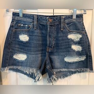 Hollister High Rise Ripped Denim Mom Shorts with frayed 3” inseam